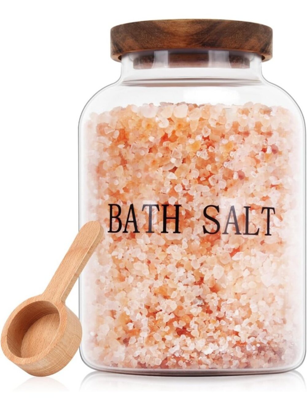 Luxurious 74 oz Bath Salt Container with Wooden Lid & Scoop - Spa Essential